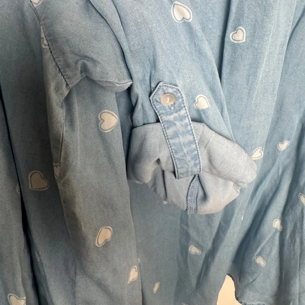 Jane + Delancey Tunic Women‎ 3X Blue Heart Print Lyocell Roll Tab Sleeve Blouse - Picture 7 of 7